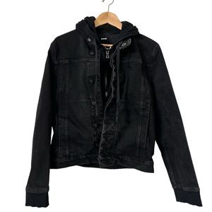 Hudson Jeans Men's Black Hooded Denim Layered Nate Moto Jacket Size M